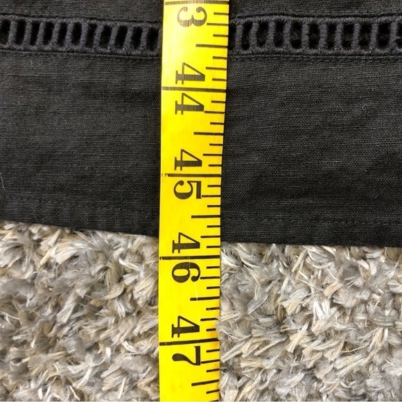 Anthro The Odells Black ALine VNeck Crochet Linen Blend Puff Sleeve Dress - Picture 12 of 13